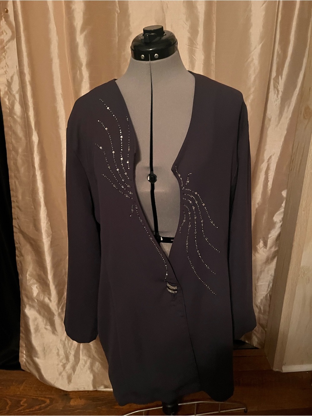 Embellished Open-Front Blazer in Deep Navy